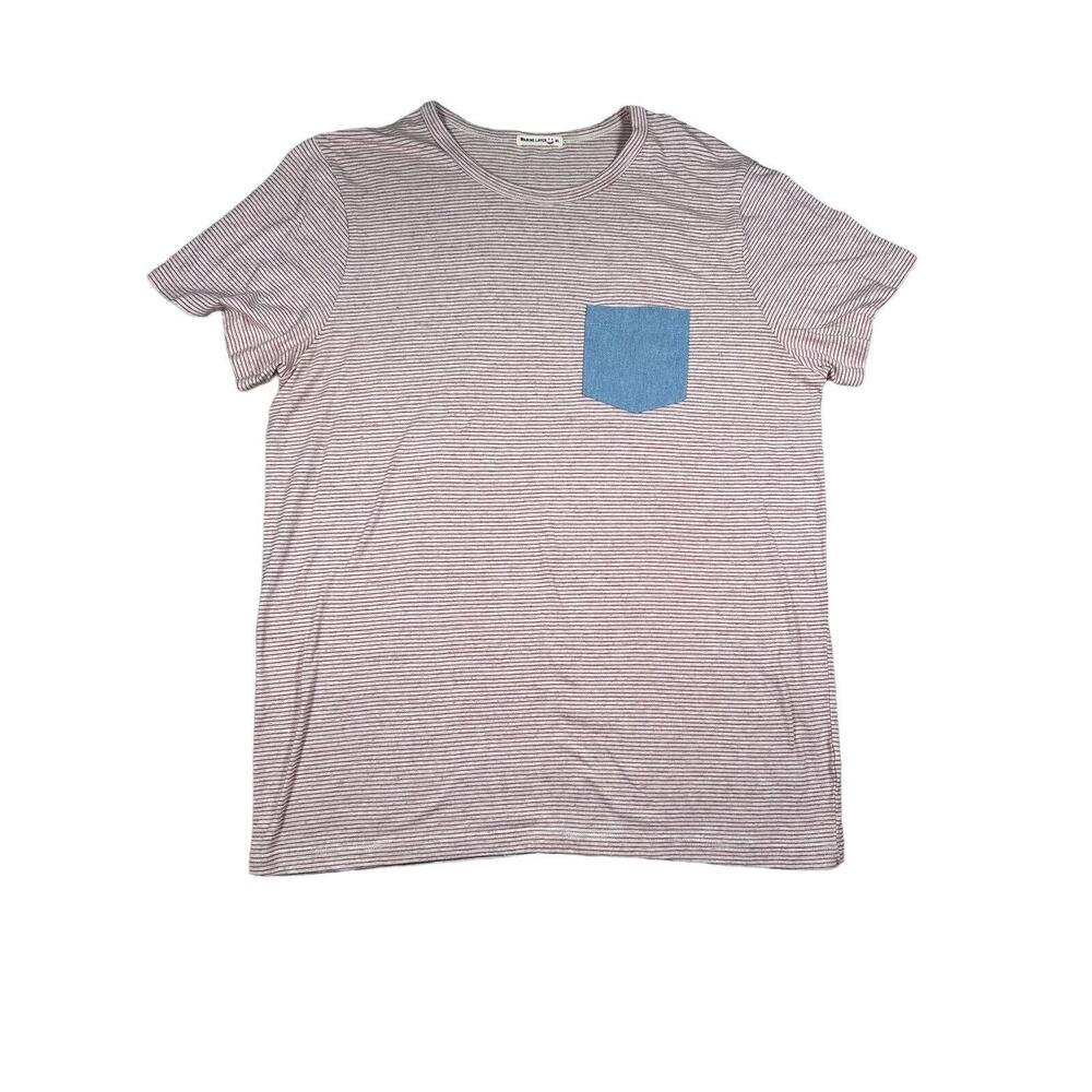 Marine Layer Shirt Mens XL Short Sleeve Stripe Blue Pocket Tee Casual Red White